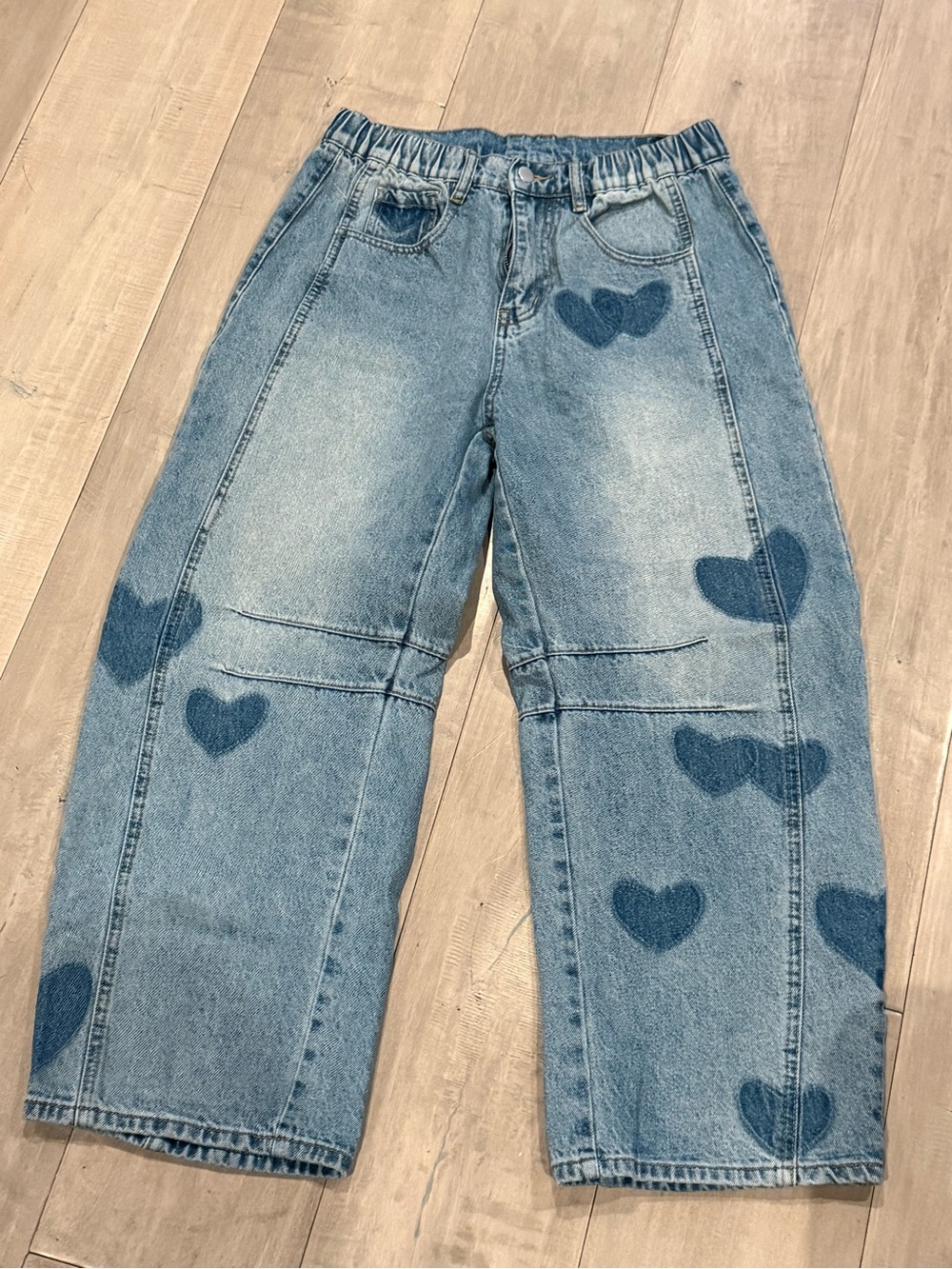 Cute Blue Heart Print Wide Leg Jeans (154)